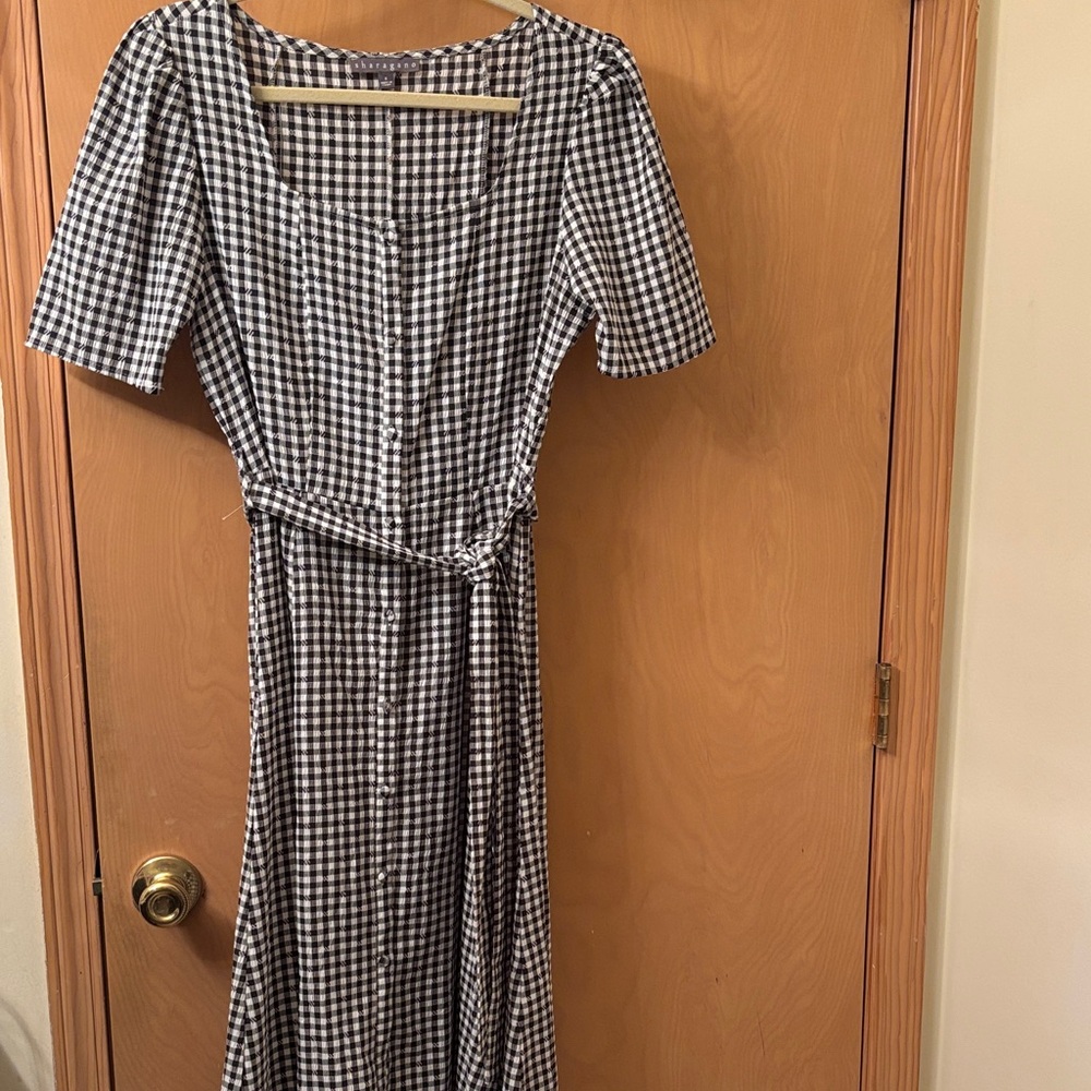 Sharagano Black and White Gingham Dress Size 8